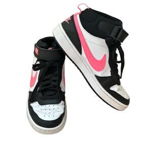 Nike|Court Borough Mid 2 Sneaker|Kids|Black/White/Pink|SZ 5Y‎